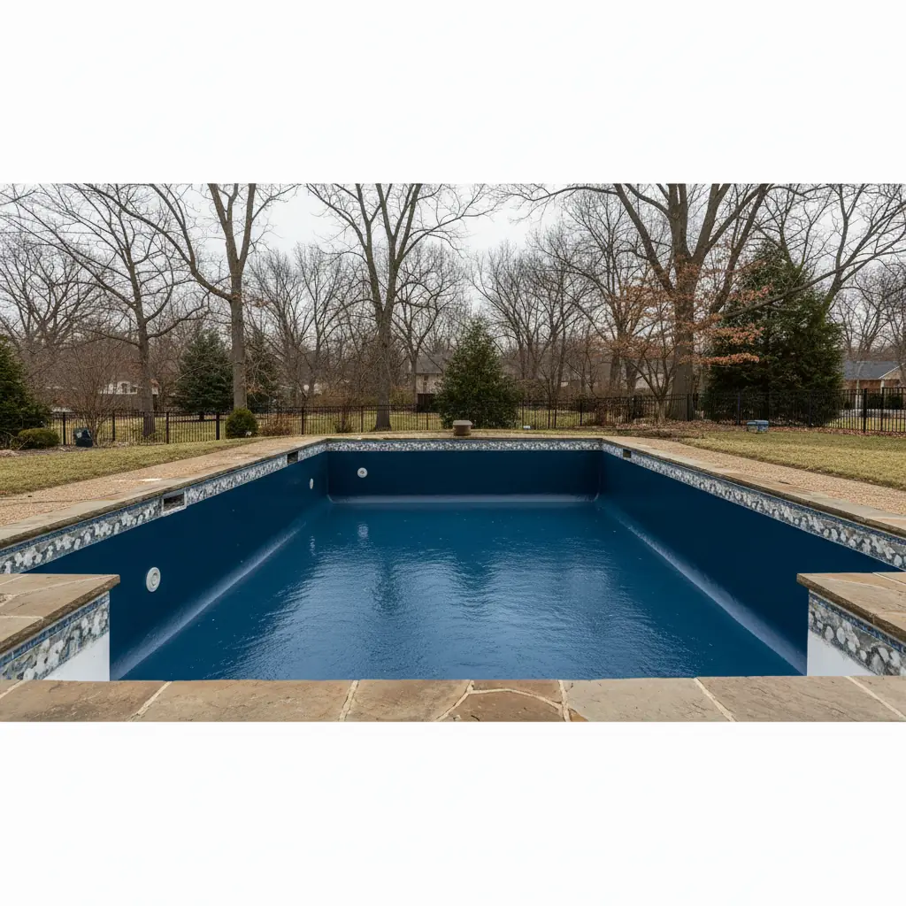 Pool after ecoFINISH resurfacing with Midnight Blue finish showing smooth clean surface and clear water