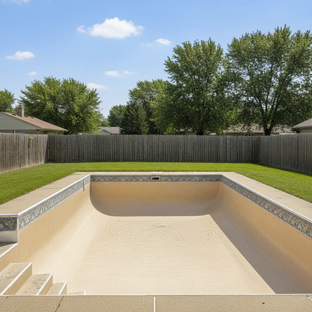 Renewed pool surface after resurfacing, smooth clean finish and clear blue water, a representative example