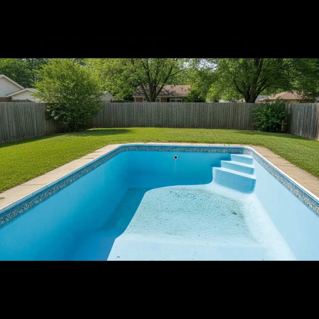 Clean smooth pool surface after resurfacing with clear water and premium finish quality, representative example of completed renovation
