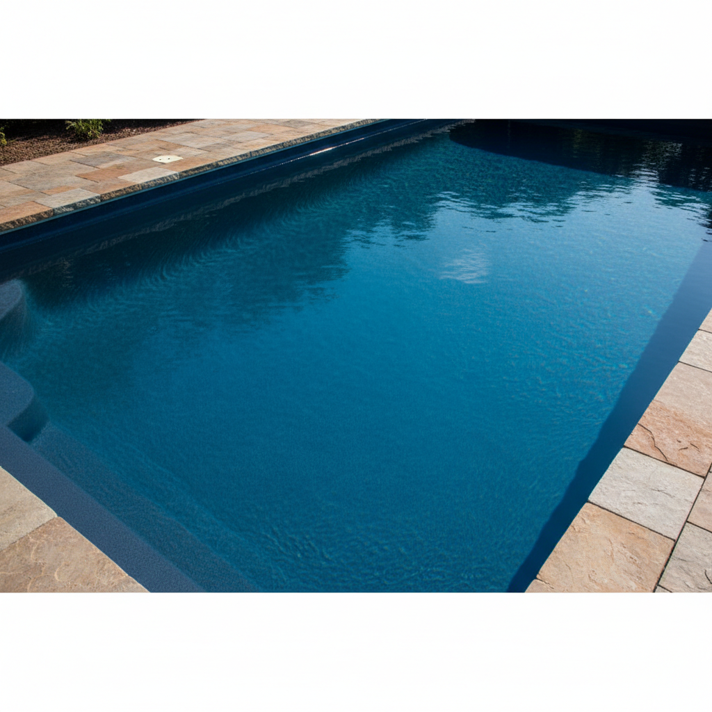 ecoFINISH polymer pool surface coating showing smooth Midnight Blue finish with clean water, viewed from above